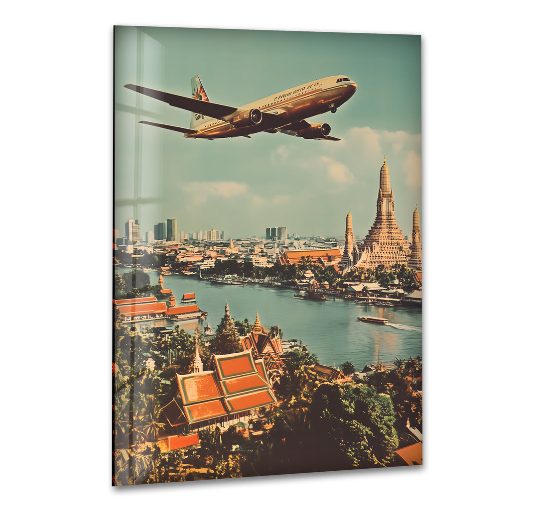 Vintage Bangkok View Glass Wall Art print picture on glass, Tempered Glass Wall Art