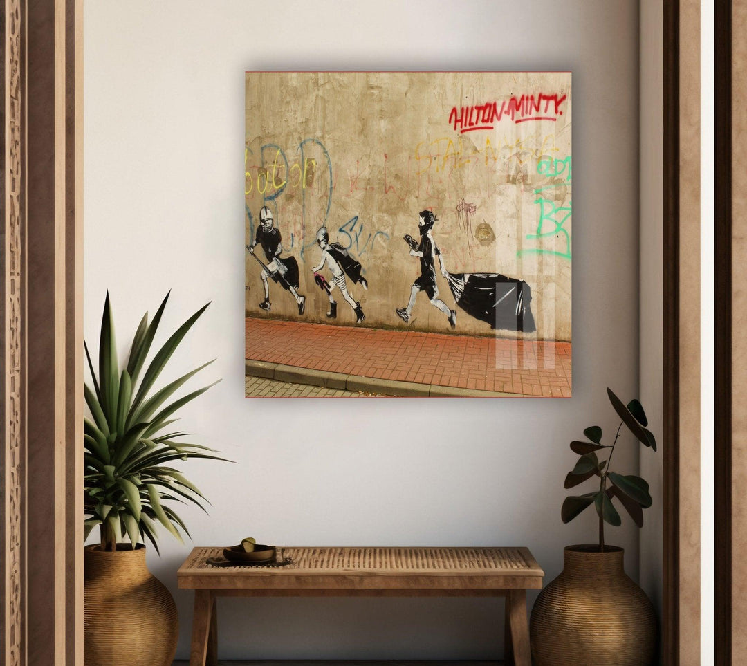 Banksy Square  Glass Wall Art - Discover Banksy wall art for sale and bring unique, provocative designs into your home. Shop our extensive collection of Banksy art prints, including large Banksy wall art pieces, and make a bold statement with authentic Banksy paintings for sale.