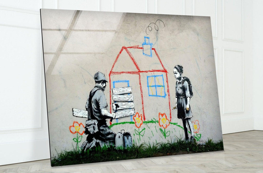 Banksy Kids House Tempered Glass Wall Art - Explore Banksy original art for sale and bring the renowned street artist's work into your space. Our collection includes large Banksy wall art, prints, and paintings. Purchase Banksy art and add a bold, artistic touch to your home decor today.