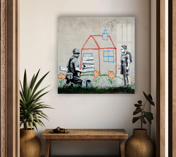 Banksy Kids House Tempered Glass Wall Art - MyPhotoStation