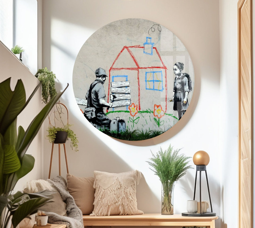 Banksy Kids House Tempered Glass Wall Art - MyPhotoStation - Artdesigna Glass Printing Wall Arts - Banksy Artwork for Sale