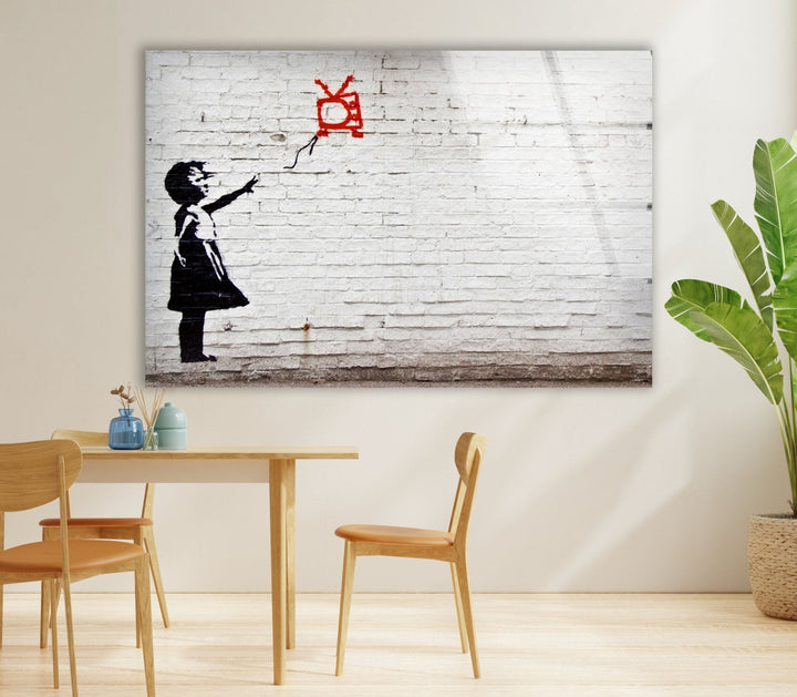 a painting of a girl holding a kite - Buy Banksy art and enhance your space with striking, modern designs. Our Banksy prints for sale include a variety of options, from large wall art to smaller prints. Find Banksy artwork for sale that fits your style and makes a statement in any room.