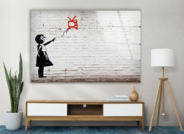 Banksy Kite Girl a painting of a little girl holding a kite