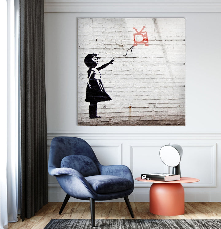 Banksy Kite Girl Tempered Glass Wall Art - Artdesigna Glass Printing Wall Arts - Buy Banksy Art