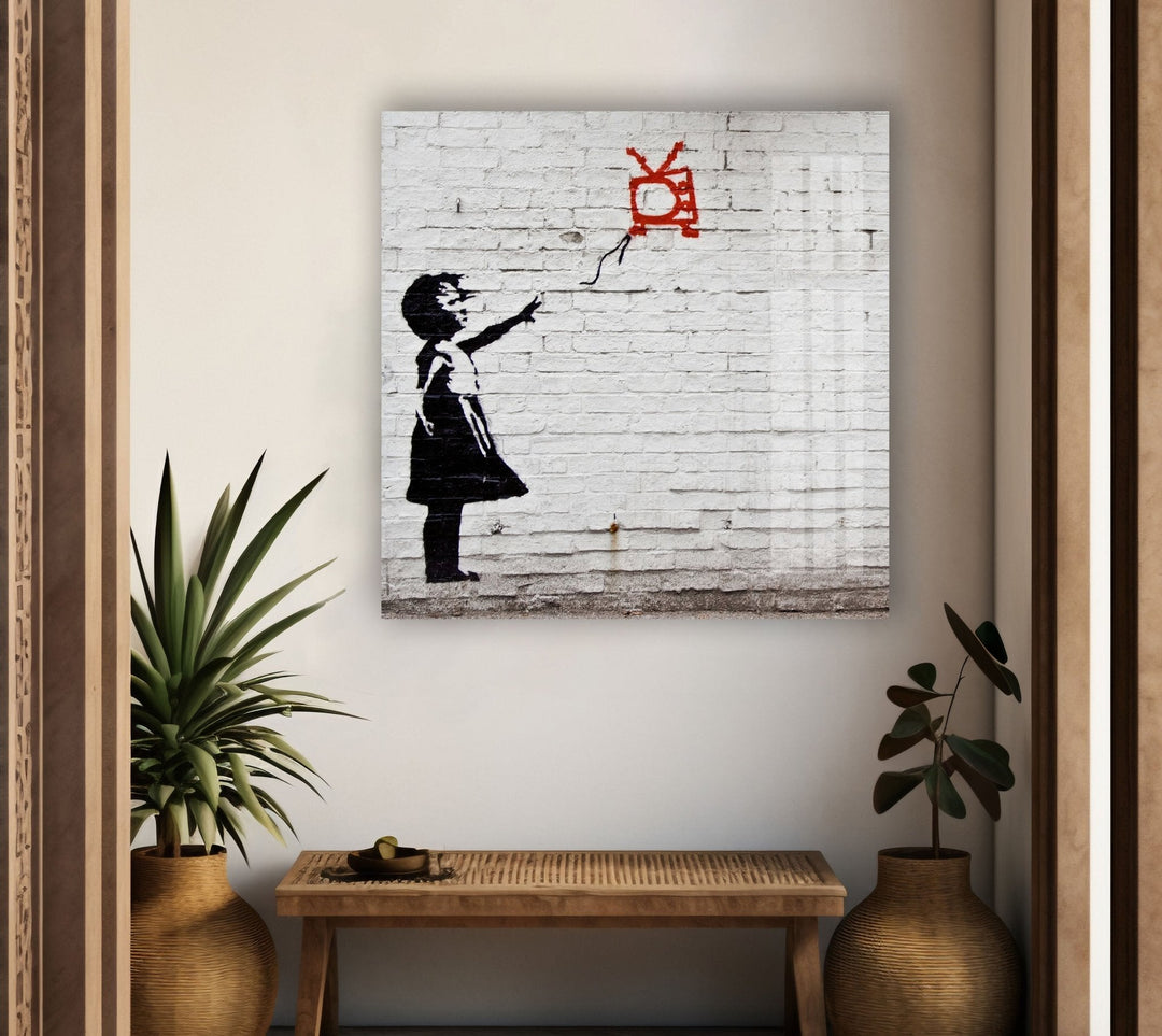 Banksy Kite Girl Tempered Glass Wall Art - MyPhotoStationShop Banksy artwork for sale and bring the famous street artist's work into your home. From Banksy wall art to original paintings, our collection has something for every art lover. Purchase Banksy art and transform your decor with bold, contemporary pieces.