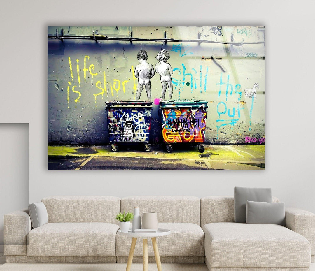 Banksy Life is Short Glass Art Paintings. Large Banksy Wall Art.Banksy prints for sale