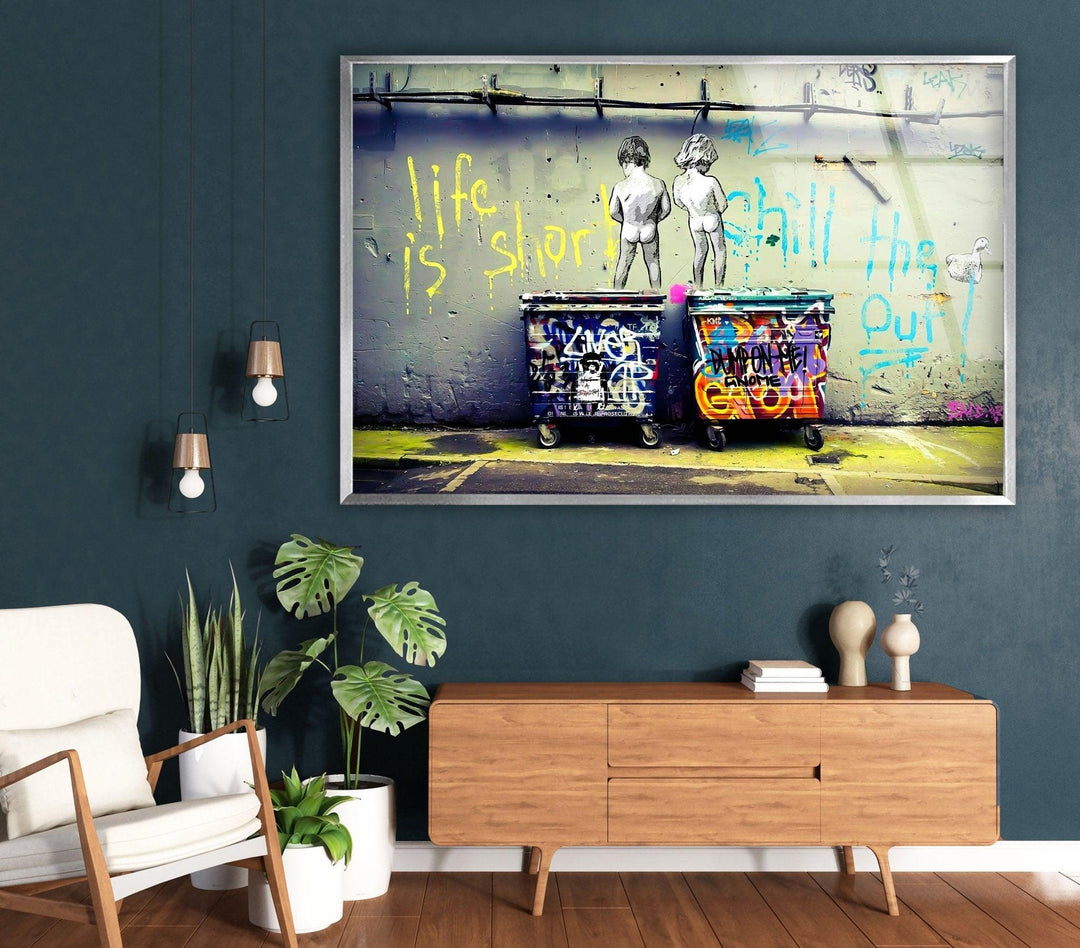 Banksy Life is Short Glass Wall Art.Banksy Artwork for Sale