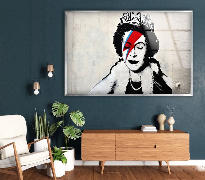 Banksy Queen Elizabeth Glass Wall Art - Discover unique Banksy prints and elevate your home decor with the artist's iconic designs. Our collection of Banksy wall art and paintings for sale offers something for every taste. Purchase Banksy art today and bring contemporary flair to your walls.