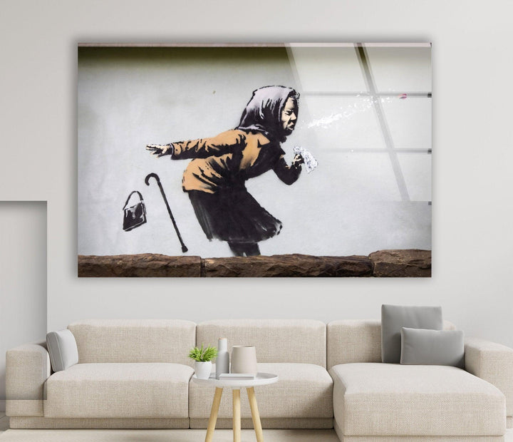 Banksy Sneezing Woman Glass Wall Art - Artdesigna Glass Printing Wall Arts - Buy Banksy Art - Browse Banksy art prints and discover a range of stunning designs to elevate your walls. With Banksy prints for sale in various sizes, including large Banksy wall art, you can find the perfect piece to complement your home's style. Buy Banksy art today.