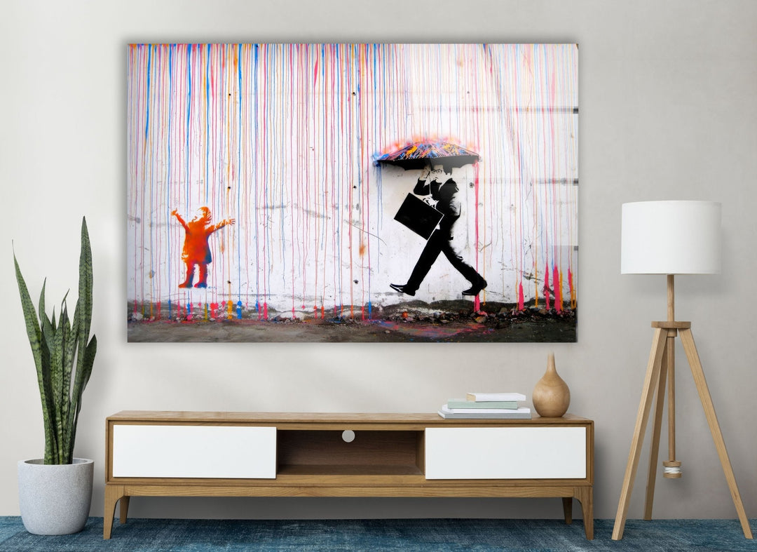 Banksy Umbrella Man Rainbow decor- Purchase Banksy art to transform your home decor with vibrant, iconic pieces. Explore our collection of Banksy wall art, paintings, and prints for sale. Add a contemporary touch with Banksy artwork for sale and find the perfect piece to elevate any space.