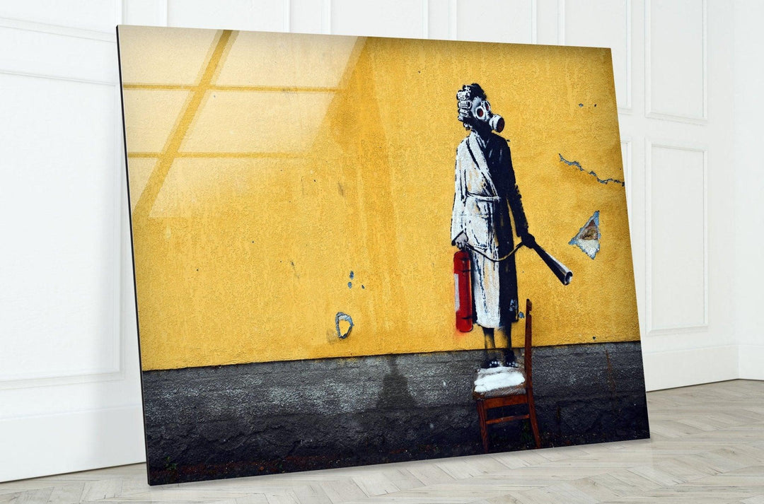 a painting of a statue with a paint roller