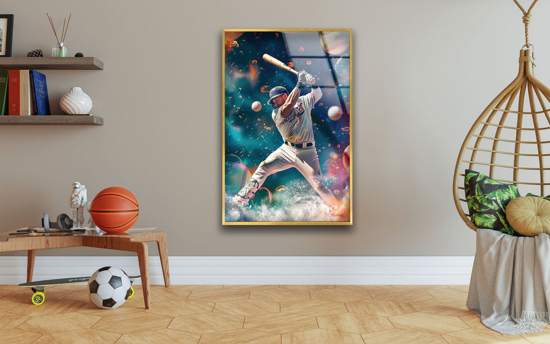 Baseball Player Glass Wall Art