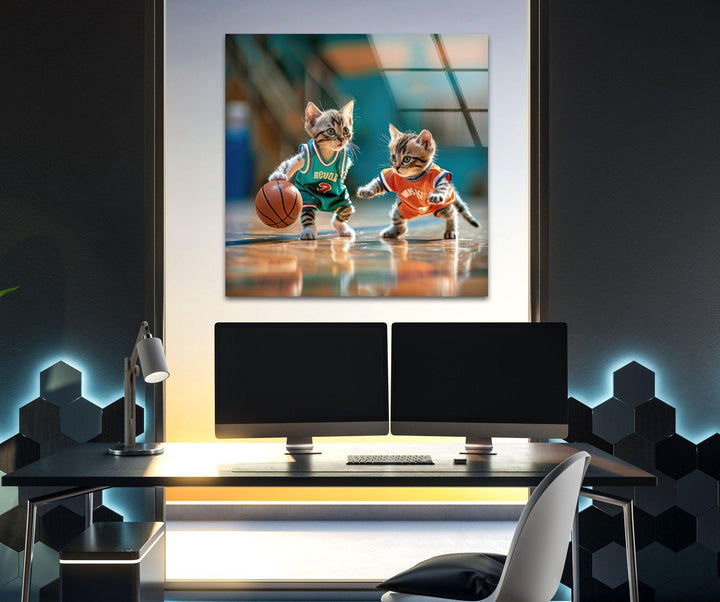 Basketball Player Cats Glass Wall Art large glass photo prints, glass wall photos