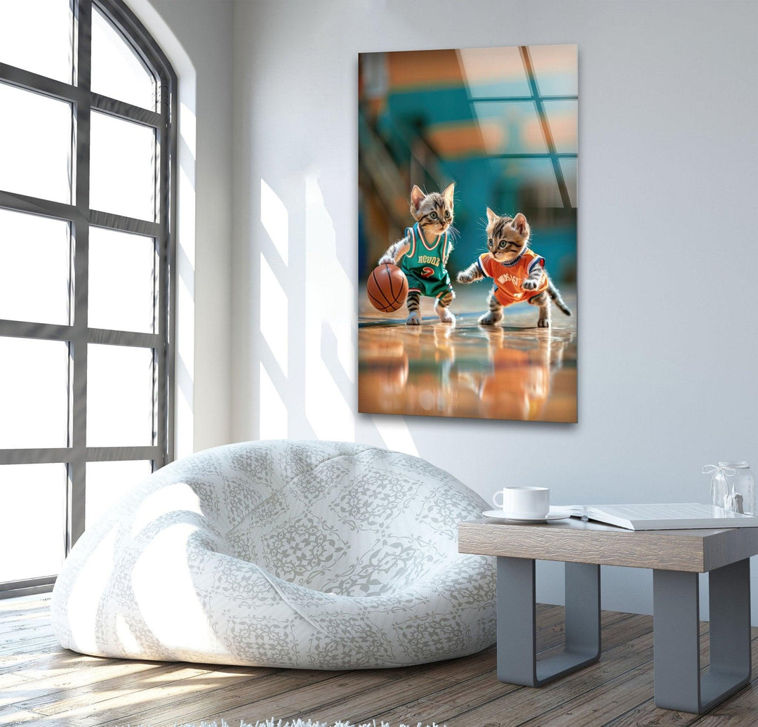 Basketball Player Cats Glass Wall Art             glass wall decor, glass wall art decor