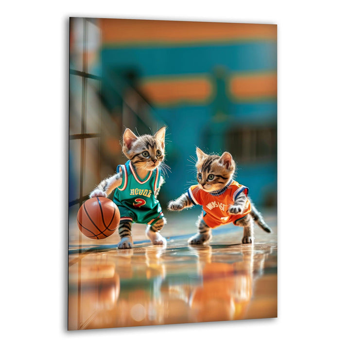 Basketball Player Cats Glass Wall Art glass photo prints, glass picture prints