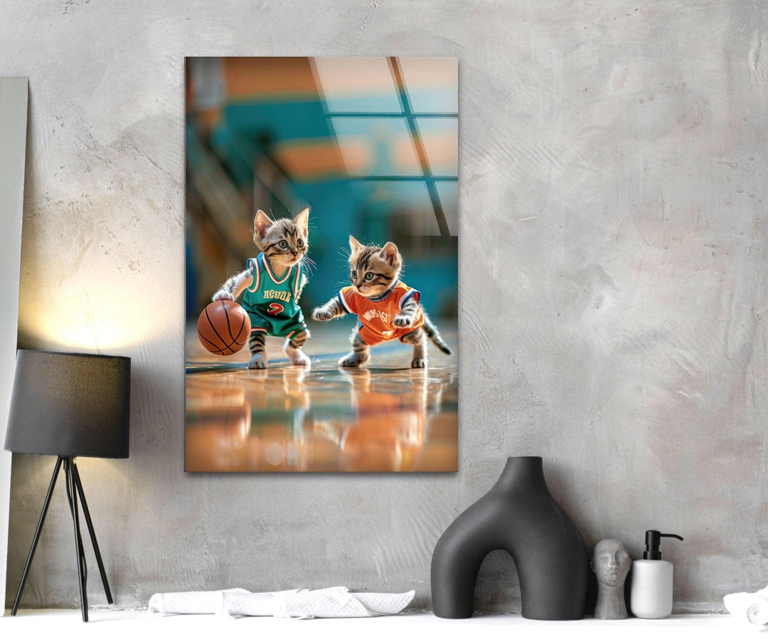 Basketball Player Cats Glass Wall Art glass pictures for Wall, glass prints wall art