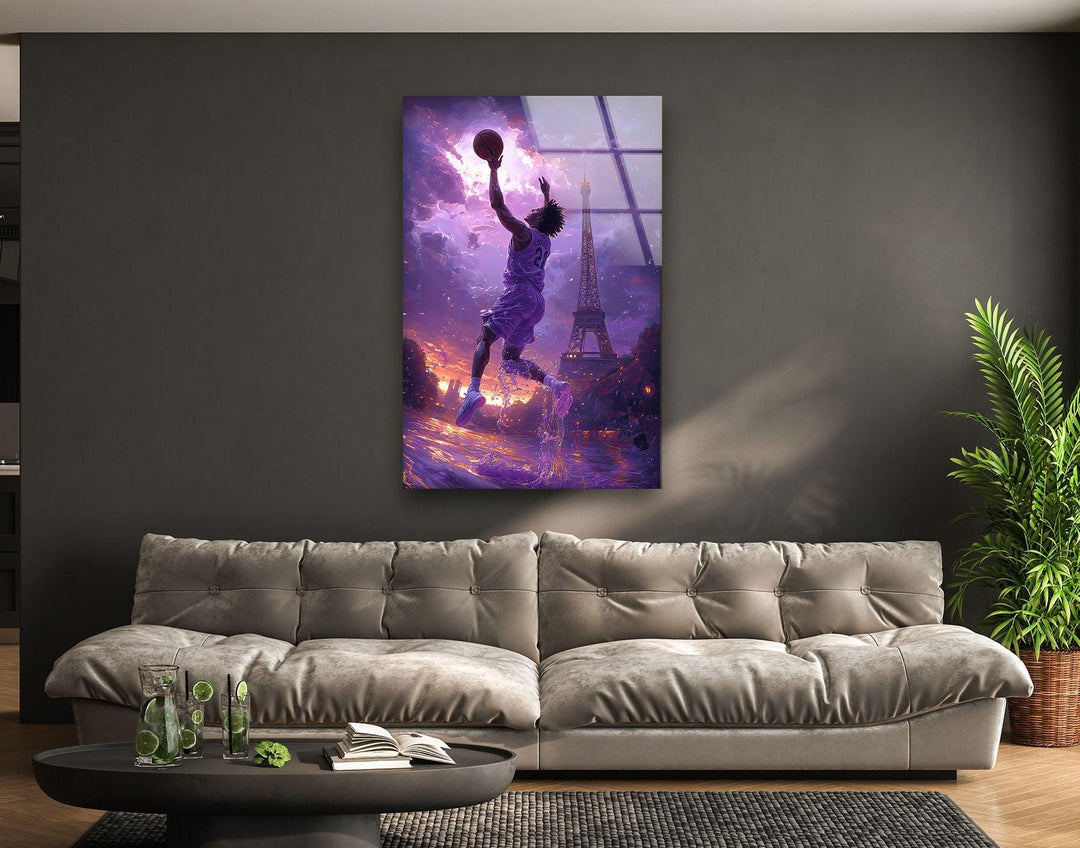 Basketball Player in Paris Glass Wall Art glass wall decor, glass wall art decor
