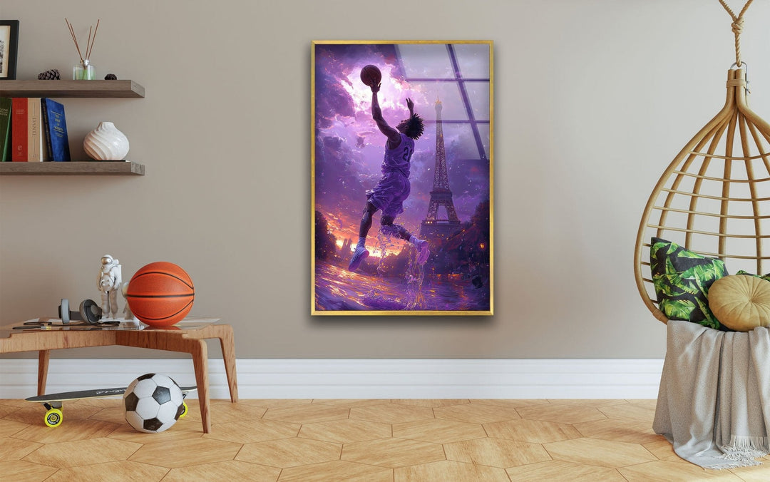 Basketball Player in Paris Glass Wall Art glass pictures for Wall, glass prints wall art
