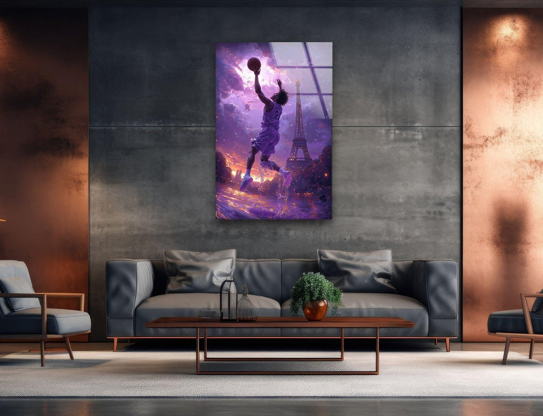 Basketball Player in Paris Glass Wall Art glass photo prints, glass picture prints
