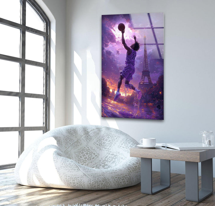 Basketball Player in Paris Glass Wall Art custom glass pictures, glass art prints
