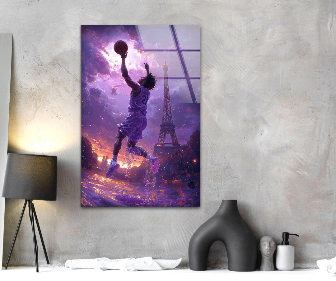 Basketball Player in Paris Glass Wall Art glass image printing, glass prints from photos
