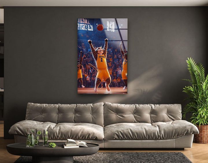 Basketball Players Cat Glass Wall Art Glass Printing Wall Art, Print photos on glass
