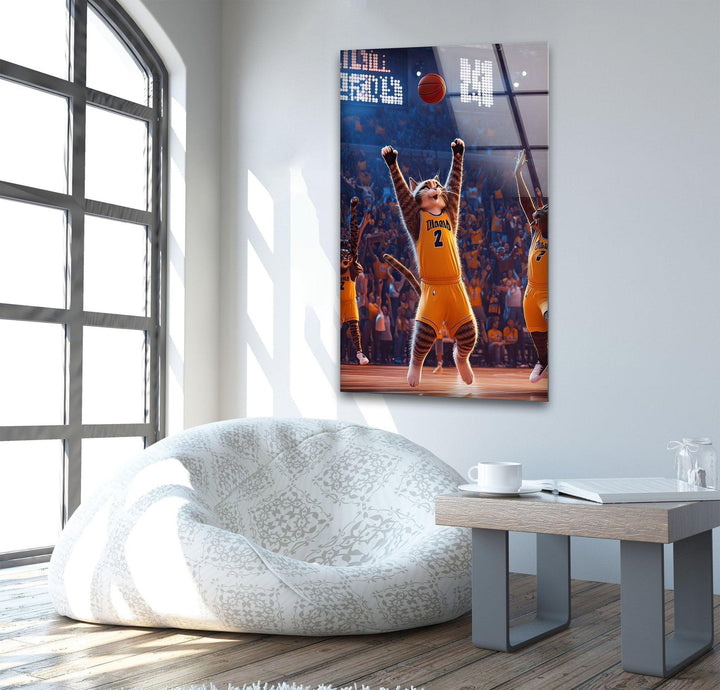 Basketball Players Cat Glass Wall Art glass photo prints, glass picture prints
