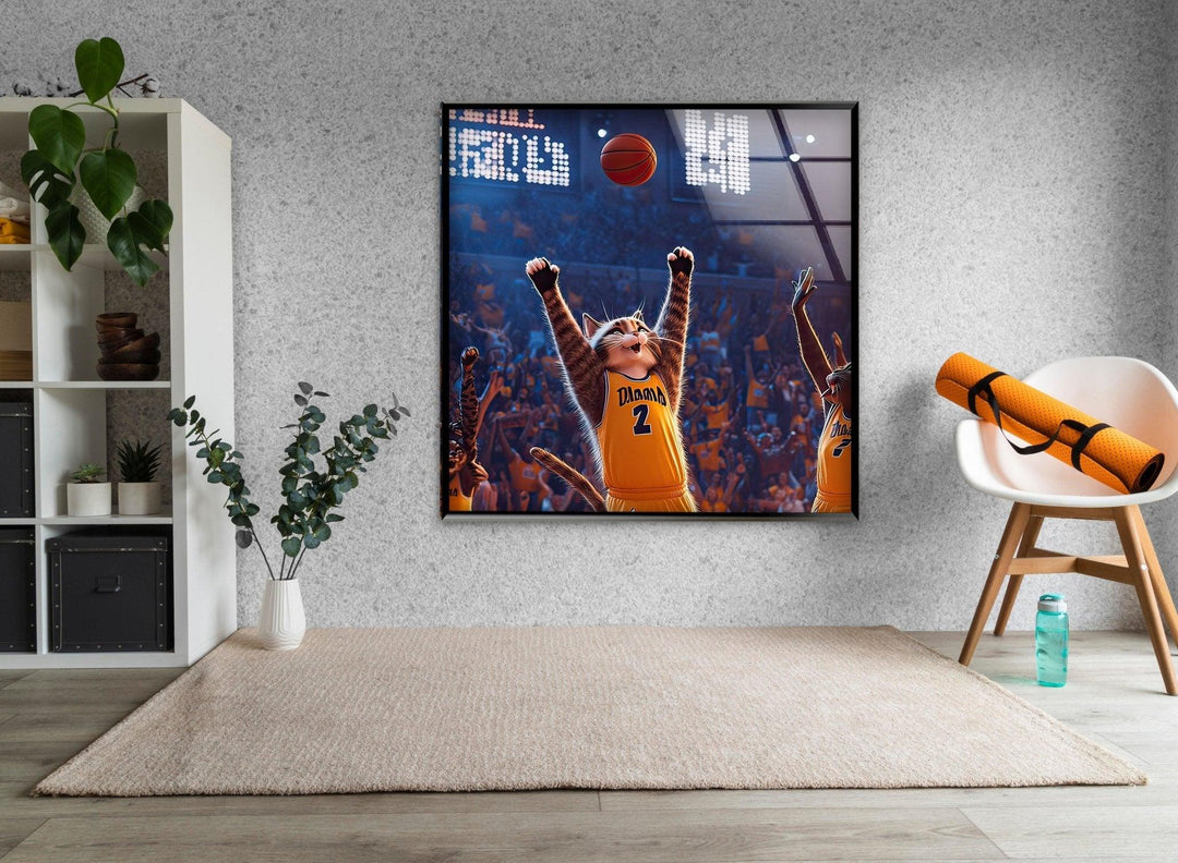 Basketball Players Cat Glass Wall Art custom glass pictures, glass art prints
