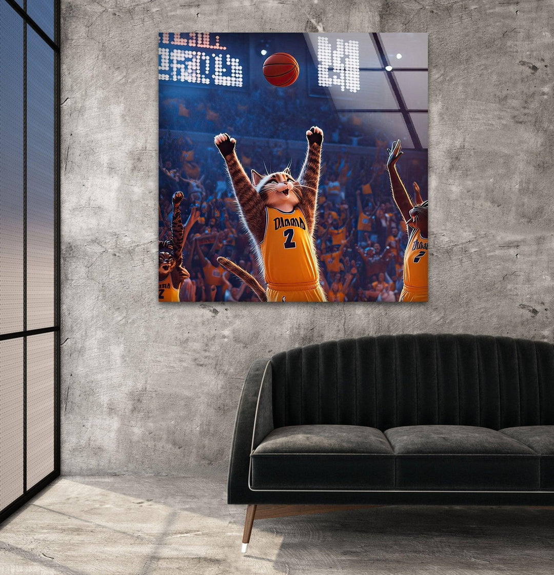 Basketball Players Cat Glass Wall Art glass pictures for Wall, glass prints wall art
