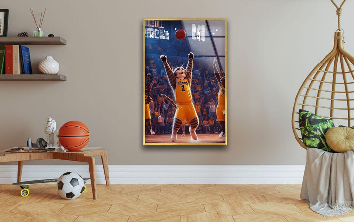 Basketball Players Cat Glass Wall Art print on glass, glass printed photos
