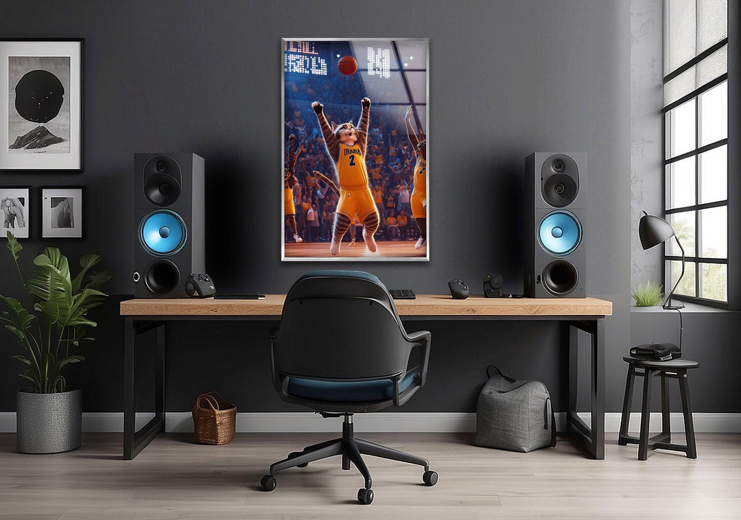 Basketball Players Cat Glass Wall Art large glass photo prints, glass wall photos
