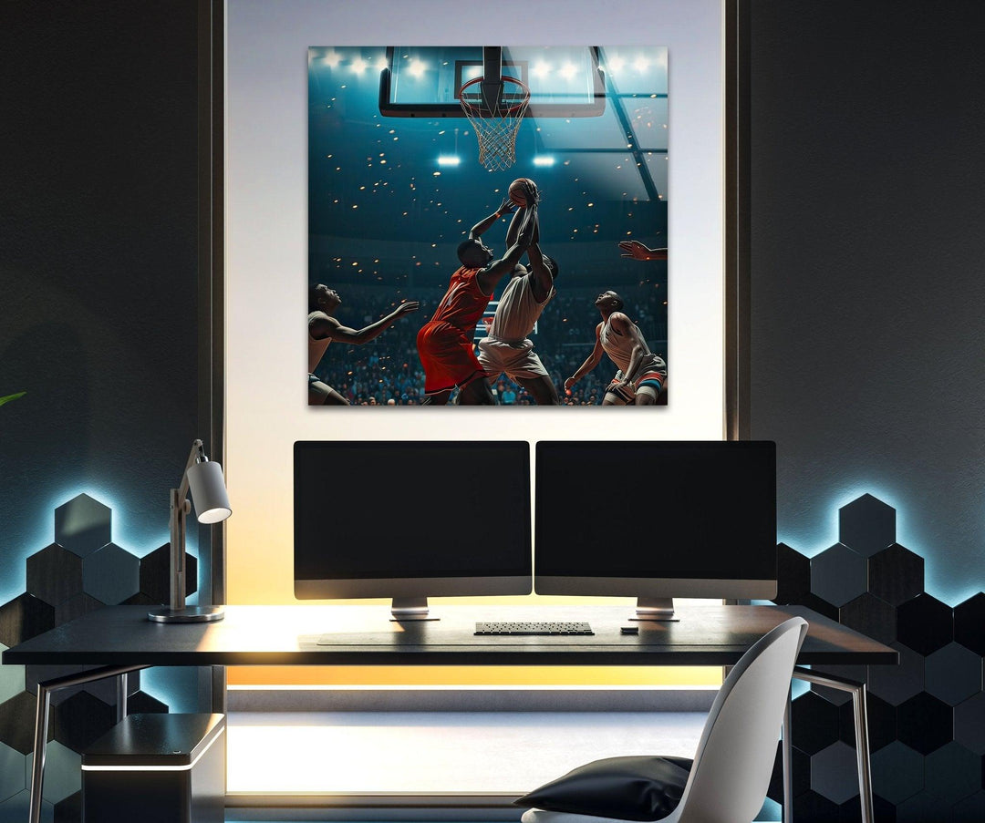 Basketball Players Glass Wall Art custom glass pictures, glass art prints
