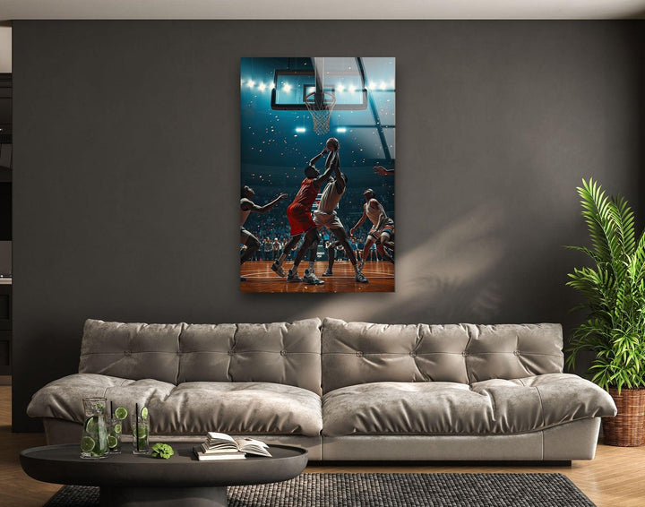 Basketball Players Glass Wall Art print on glass, glass printed photos
