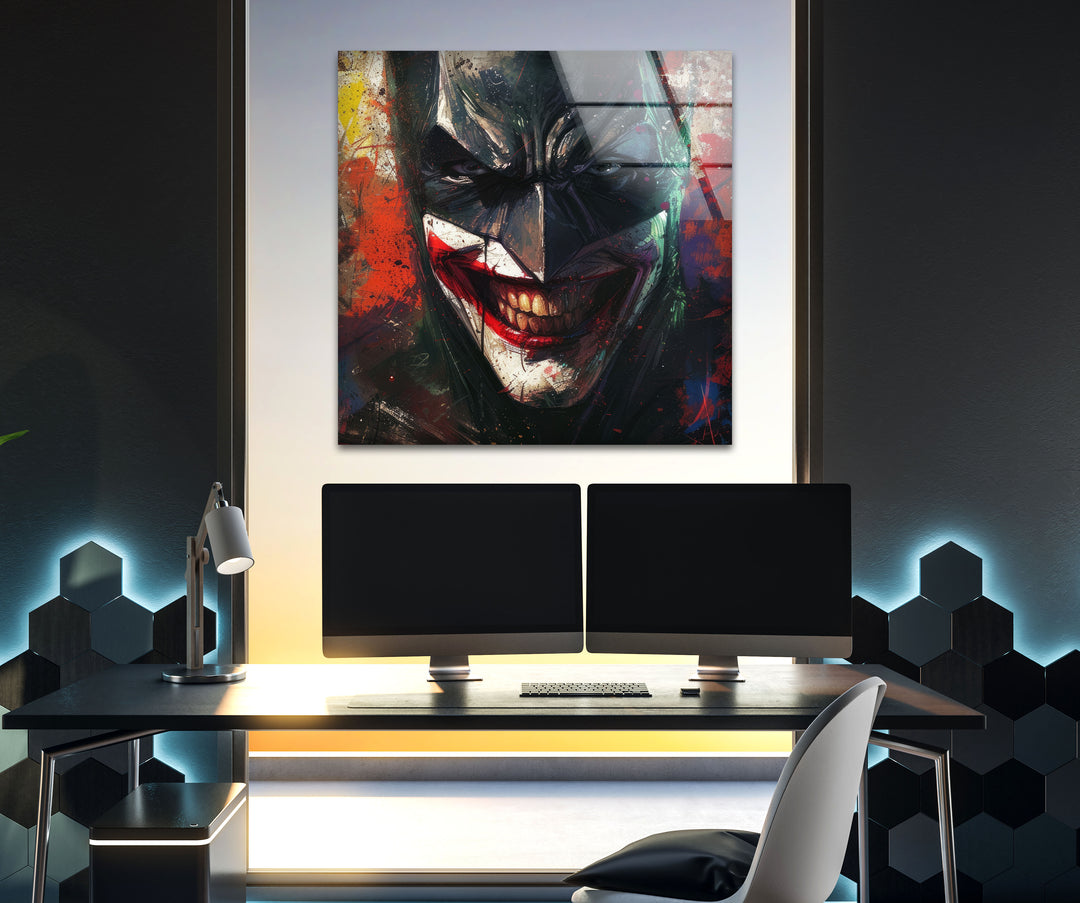 Batman & Joker Smile Glass Wall Art photo print on glass, prints on glass wall art
