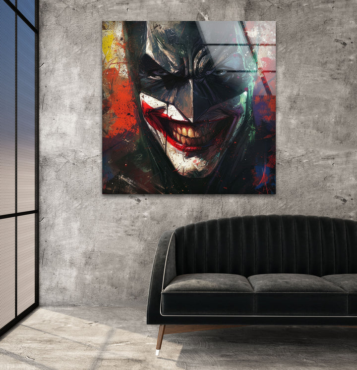 Batman & Joker Smile Glass Wall Art large glass photo prints, glass wall photos
