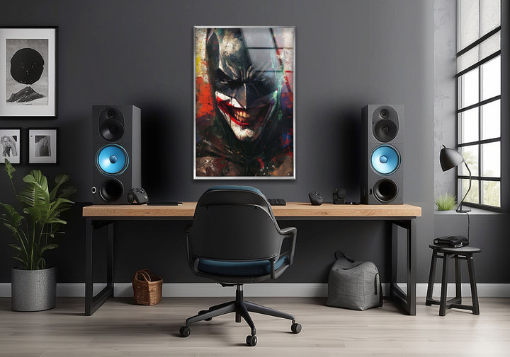 Batman & Joker Smile Glass Wall Art print picture on glass, Tempered Glass Wall Art
