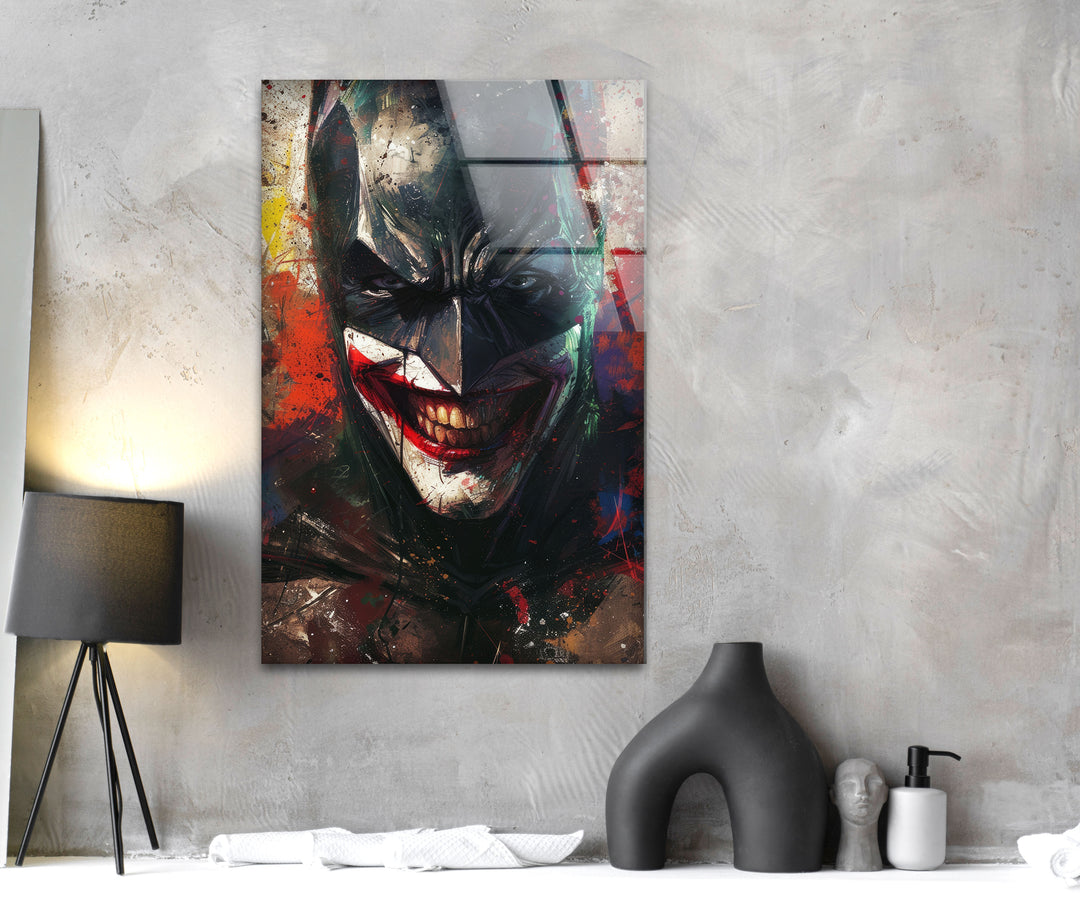 Batman & Joker Smile Glass Wall Art picture on glass wall art, photos printed on glass
