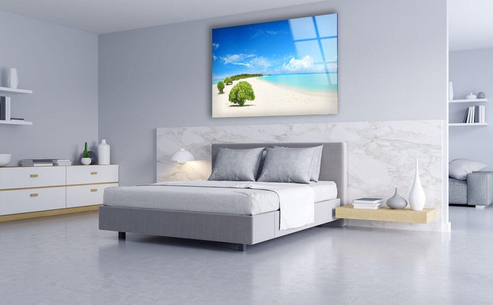 Beach Blue Sea Landscape Glass Wall Art glass art painting, glass art for the Wall