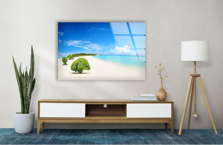 Beach Blue Sea Landscape Glass Wall Art  print picture on glass, Tempered Glass Wall Art