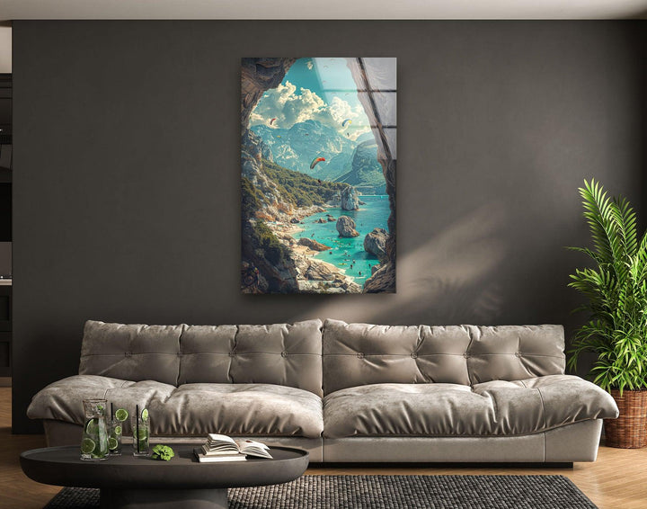 Island Beach Landscape Glass Wall Art print picture on glass, Tempered Glass Wall Art