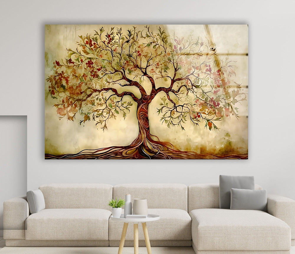 Beautiful Beige Tree Glass Wall Art glass photo prints, glass picture prints
