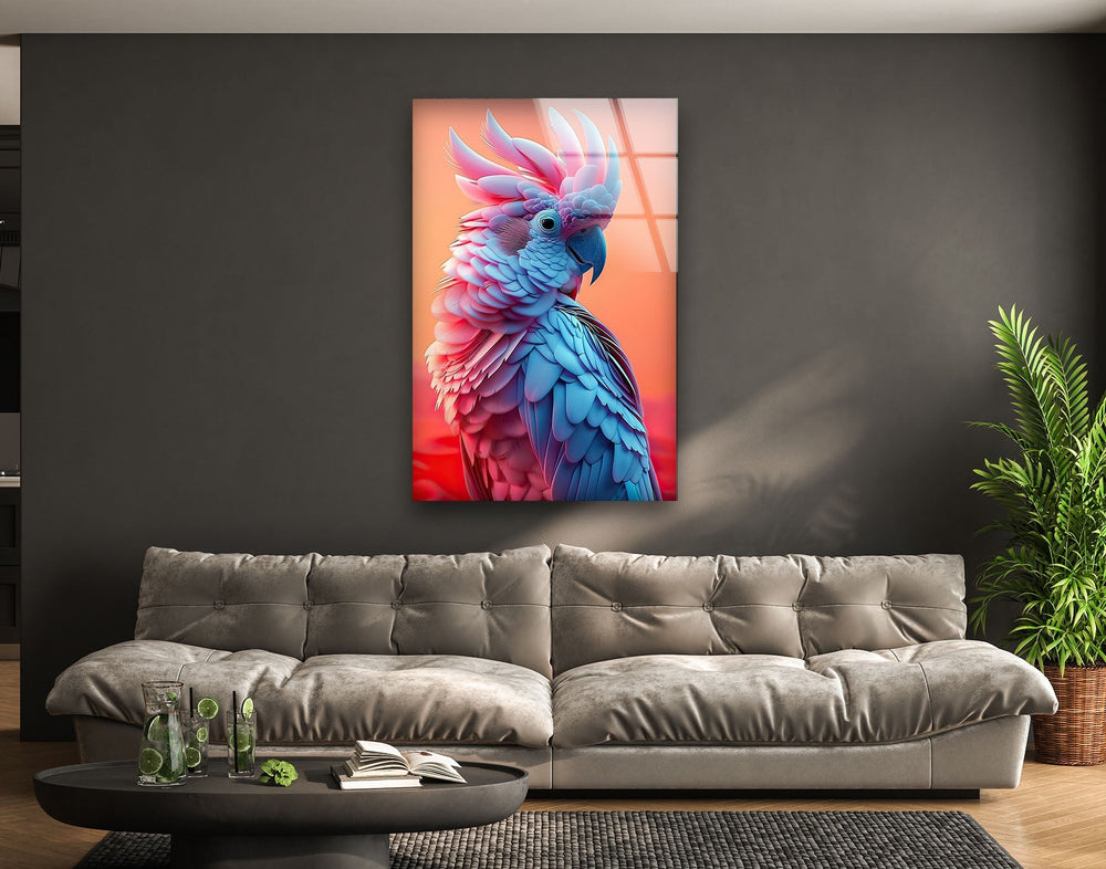 Beautiful Blue and Pink Bird Glass Wall Art glass pictures for Wall, glass prints wall art
