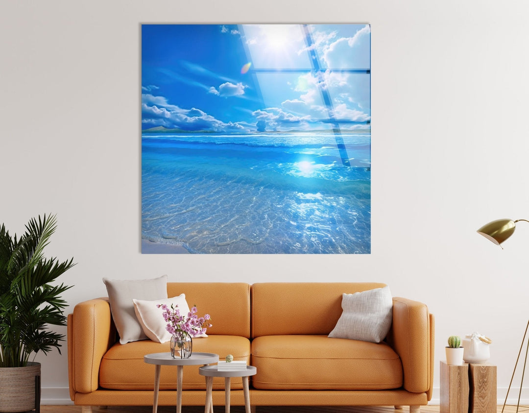 Beautiful Ocean Landscape Glass Wall Art custom glass pictures, glass art prints
