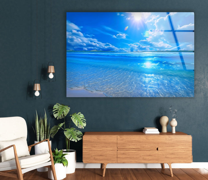 Beautiful Ocean Landscape Glass Wall Art photo print on glass, prints on glass wall art
