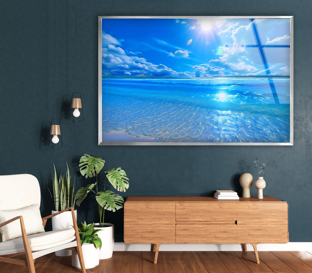 Beautiful Ocean Landscape Glass Wall Art print picture on glass, Tempered Glass Wall Art
