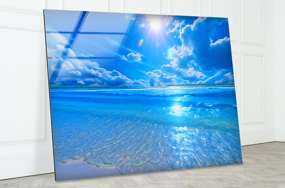 Beautiful Ocean Landscape Glass Wall Art picture on glass wall art, photos printed on glass
