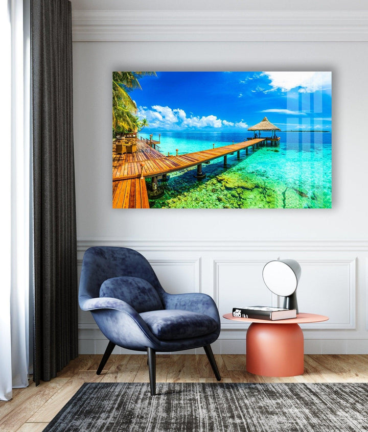 Beautiful Paradise Island Glass Wall Art print picture on glass, Tempered Glass Wall Art