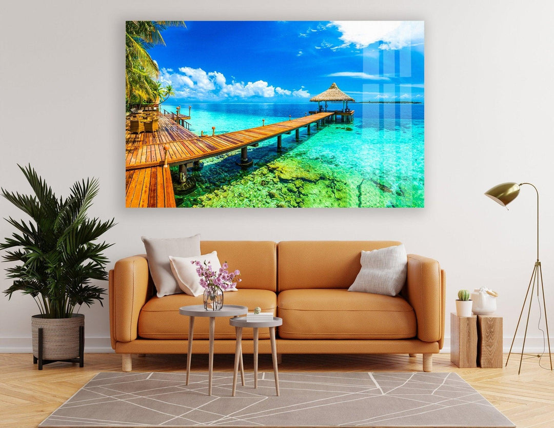 Beautiful Paradise Island Glass Wall Art picture on glass wall art, photos printed on glass