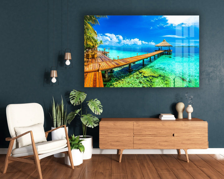 Beautiful Paradise Island Glass Wall Art glass art painting, glass art for the Wall