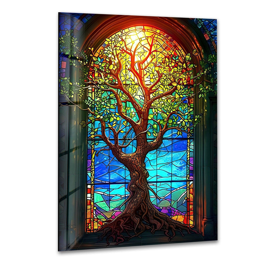 Beautiful Yellow Life of Tree Glass Wall Art stained glass wall art, stained glass wall decor
